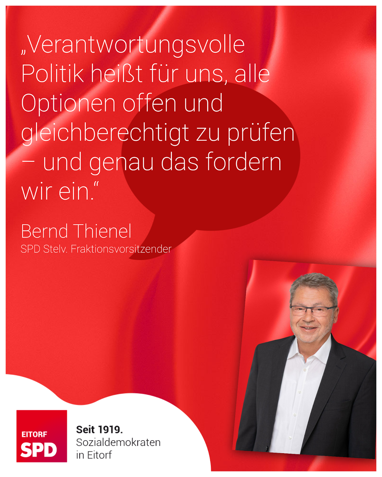Bernd Thienel: "Verantwortungsvolle Politik heißt für uns, alle Optionen offen und gleichberechtigt zu prüfen – und genau das fordern wir ein."